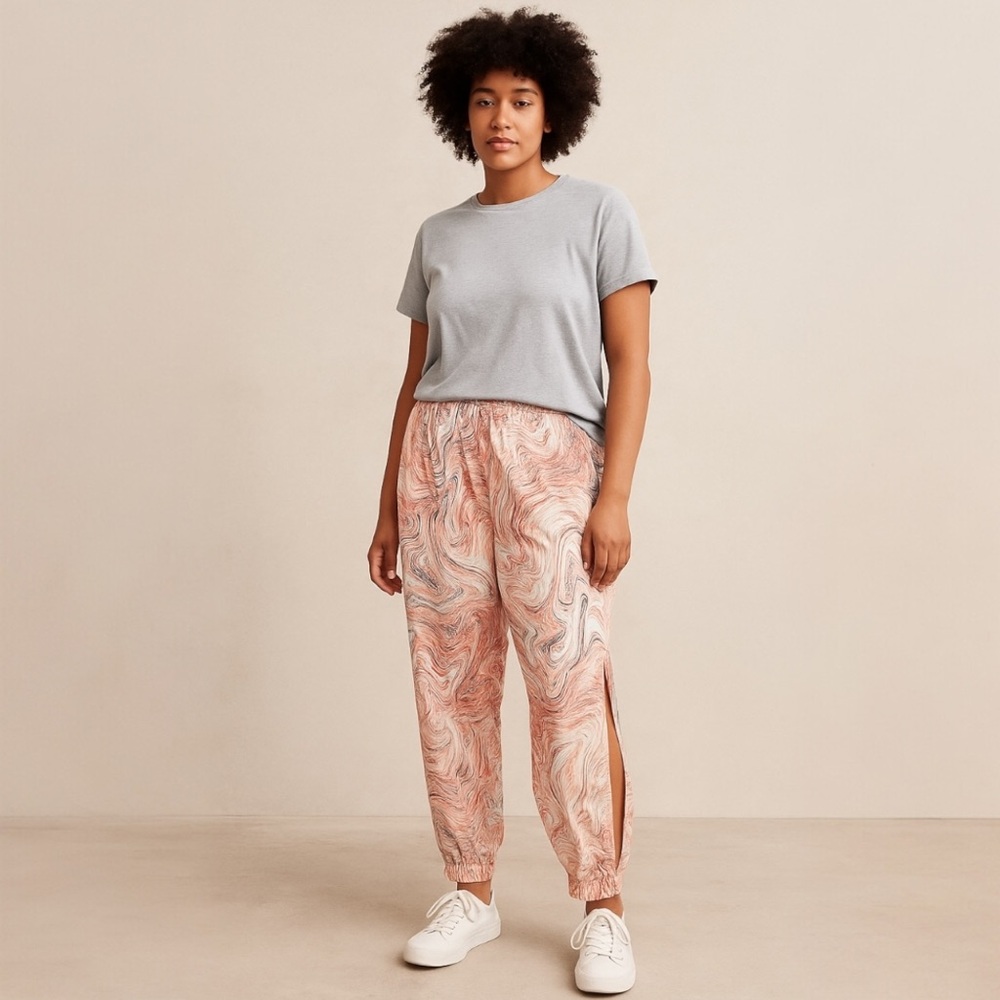 Marble Swirl Print Side-Slit Pants – 2XL | 90s Inspired Loose Fit Streetwear